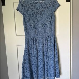Blue A-Line Midi Dress with Bateau Neckline